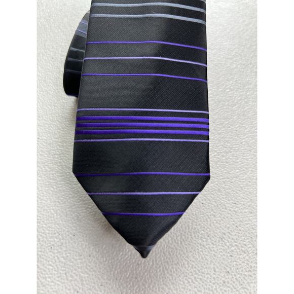 Alfani Black, Purple, Gray Striped Pattern Handmade Skinny Tie NWOT - Picture 2 of 6
